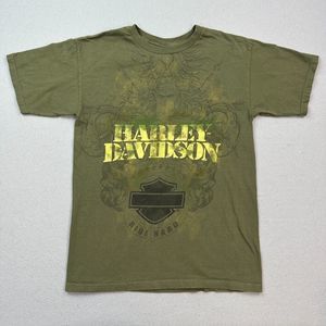 Vintage Harley Davidson Shirt Adult Small Green Wisconsin Motorcycle Logo Biker